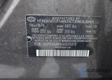 2017 Hyundai Sonata Limited из США, поврежденный, VIN 5NPE34AF4HH526878